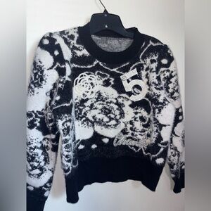 Floral Black and White Sweater